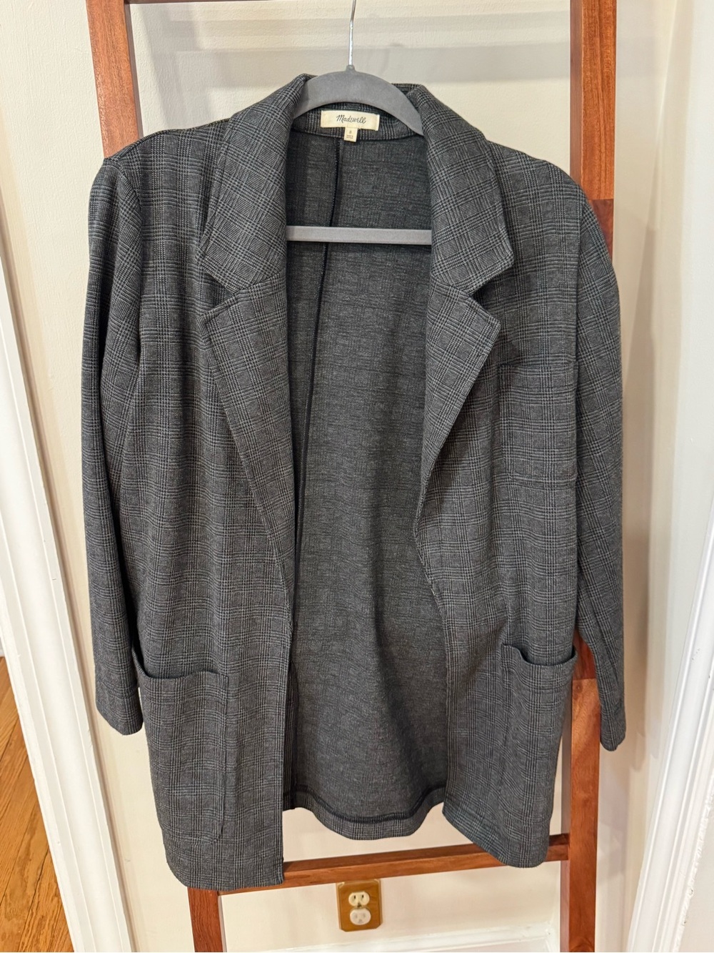 Madewell Charcoal Plaid Open-Front Cardigan Blazer